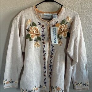 Donkenny Women's Vintage Cream Floral Embroidered Cardigan